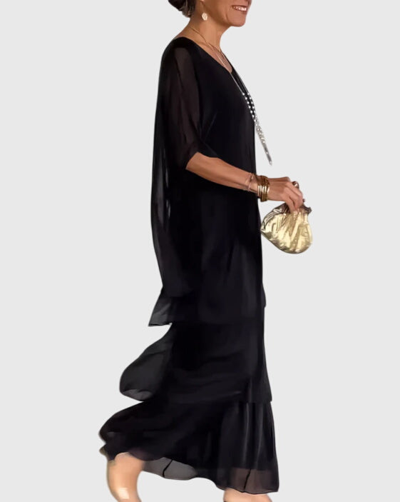 Damen Sommer Gestuft Locker Maxikleid