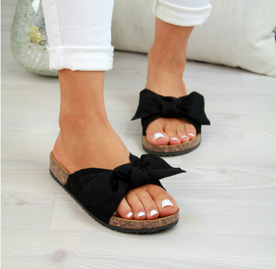 Damen Schleife Riemen Sommer Pantoletten