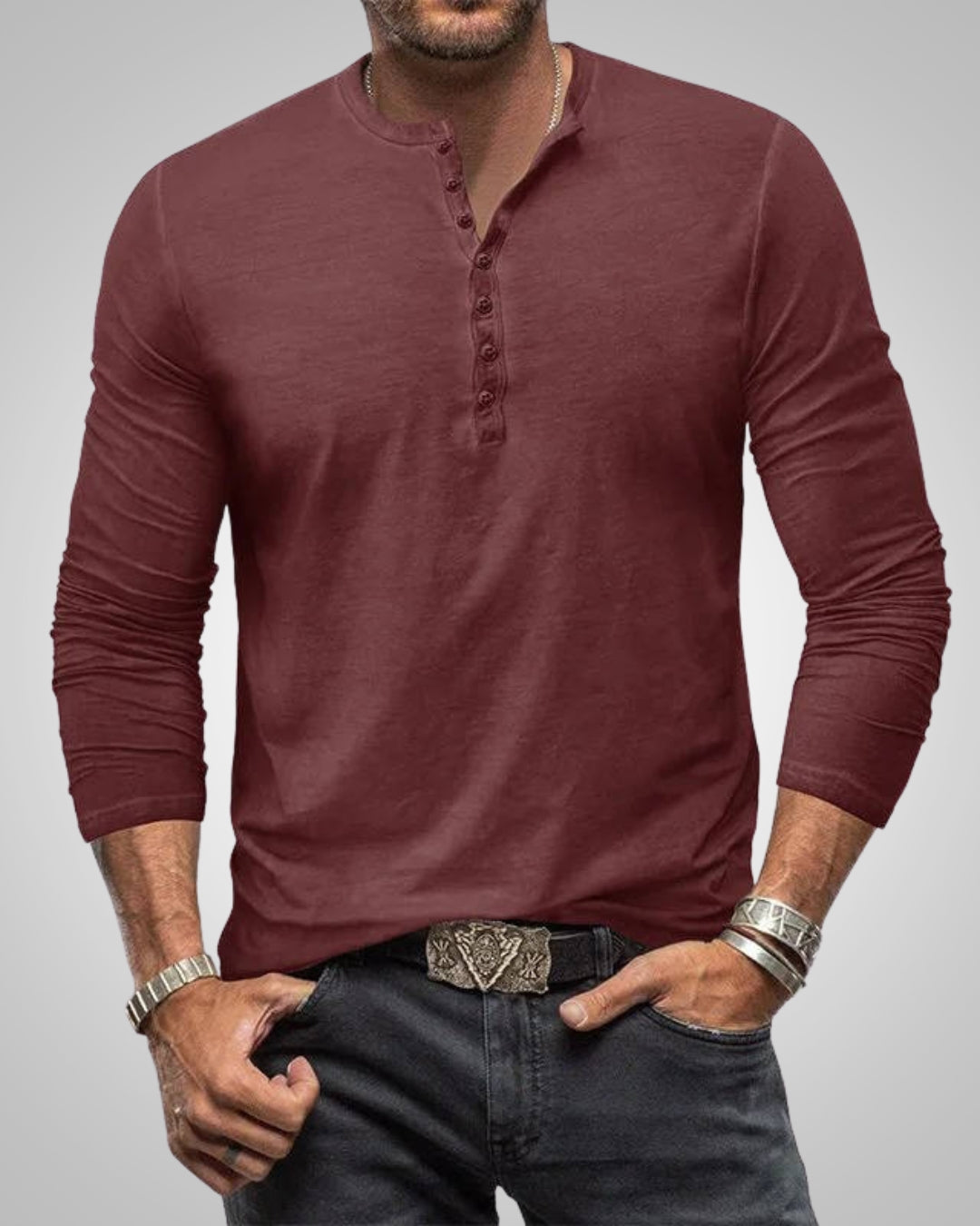 Herren Lässig Slim Fit Langarm Henley-Shirt