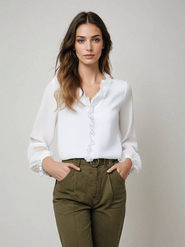 Damen Sommer V Ausschnitt Rüschen Bluse
