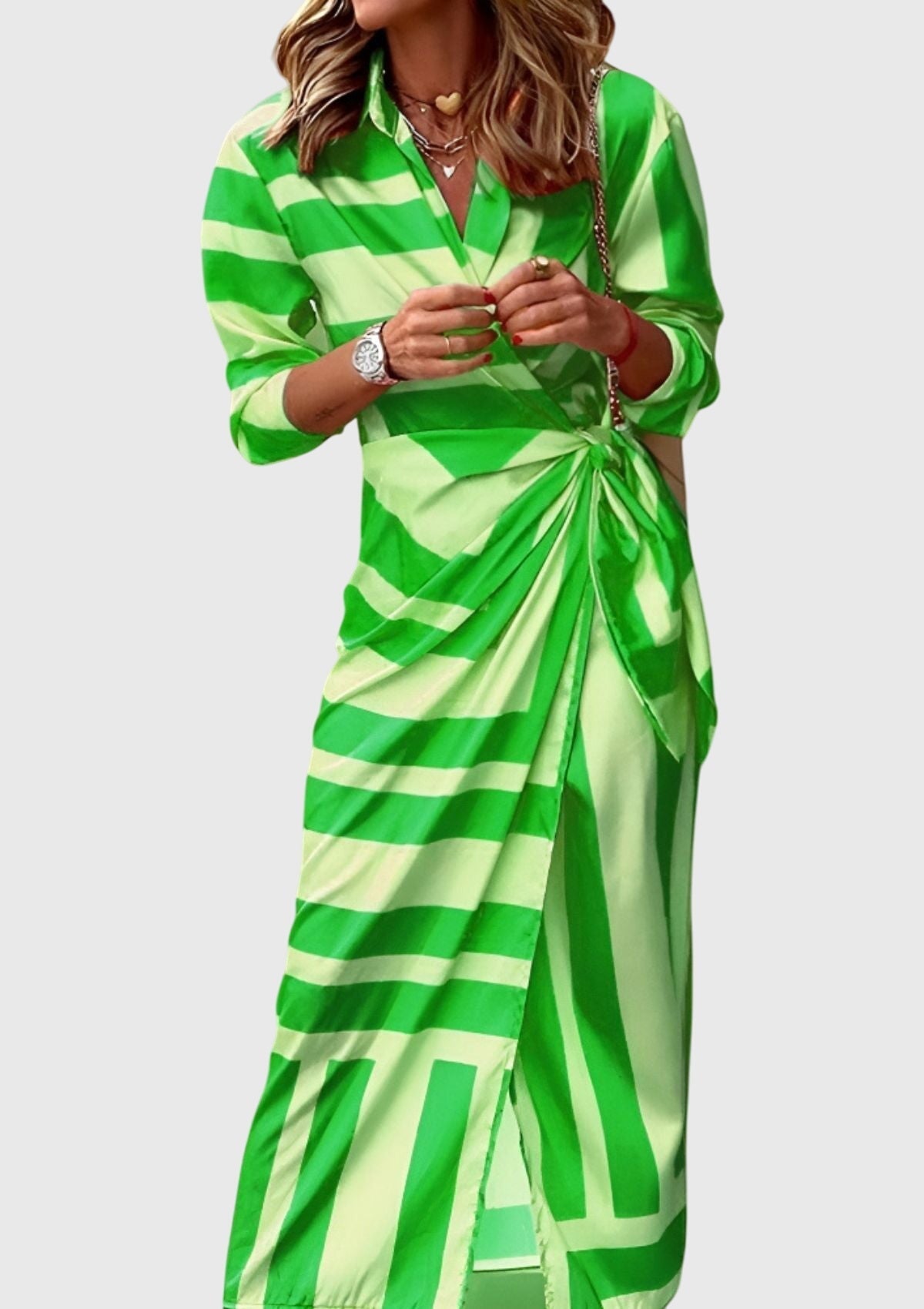 Damen Sommer Wickel Maxikleid mit Bindegürtel