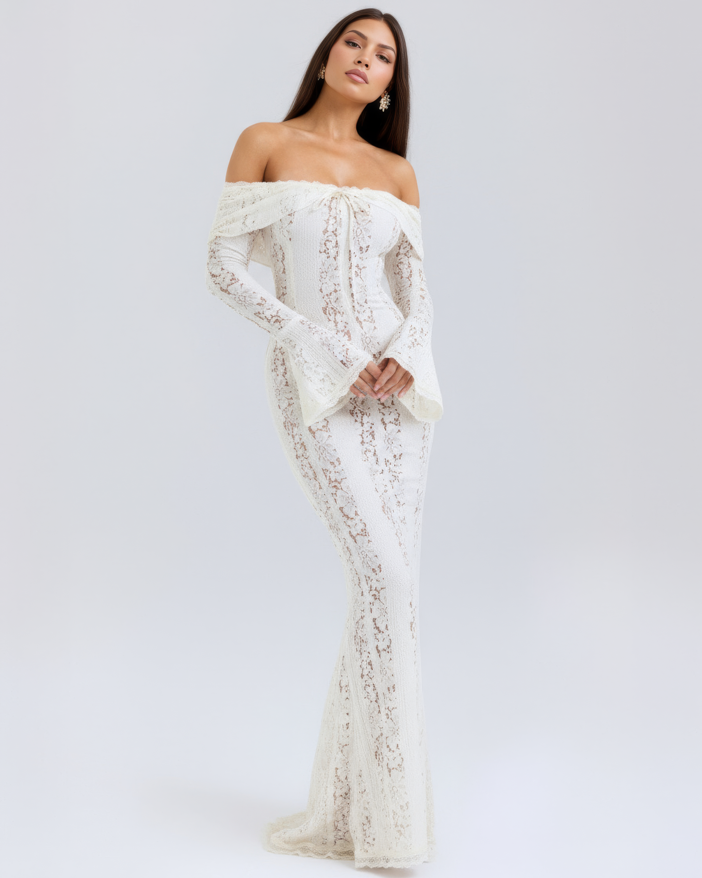 Christa | Damen Elegantes Off Shoulder Hochzeitsgastkleid mit Spitze