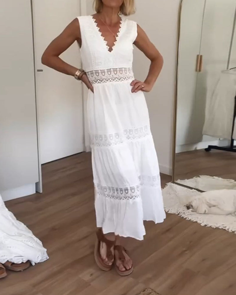 Damen Lässig Spitze Gestuft Sommerkleid