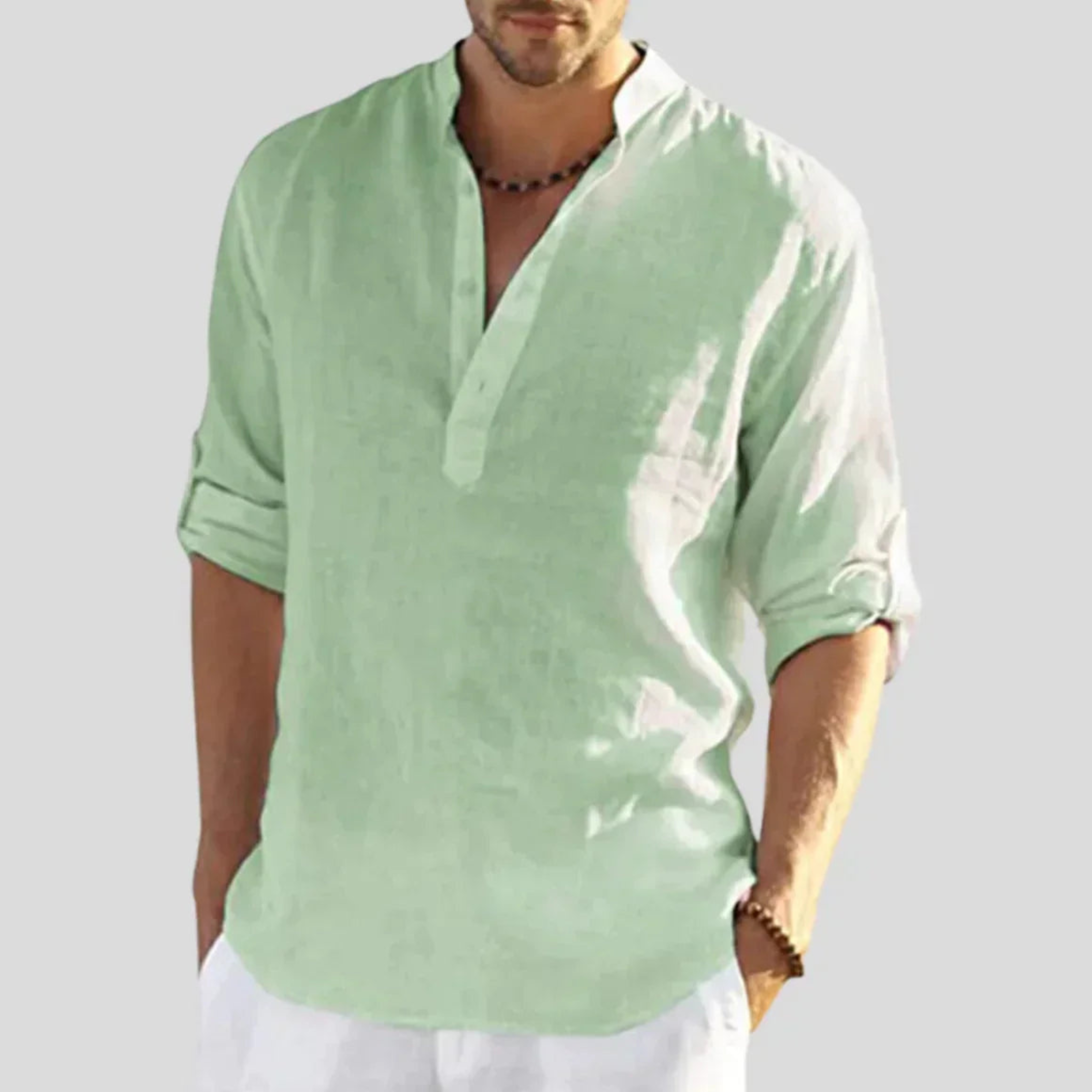 Herren Sommer Stehkragen Henley Hemd