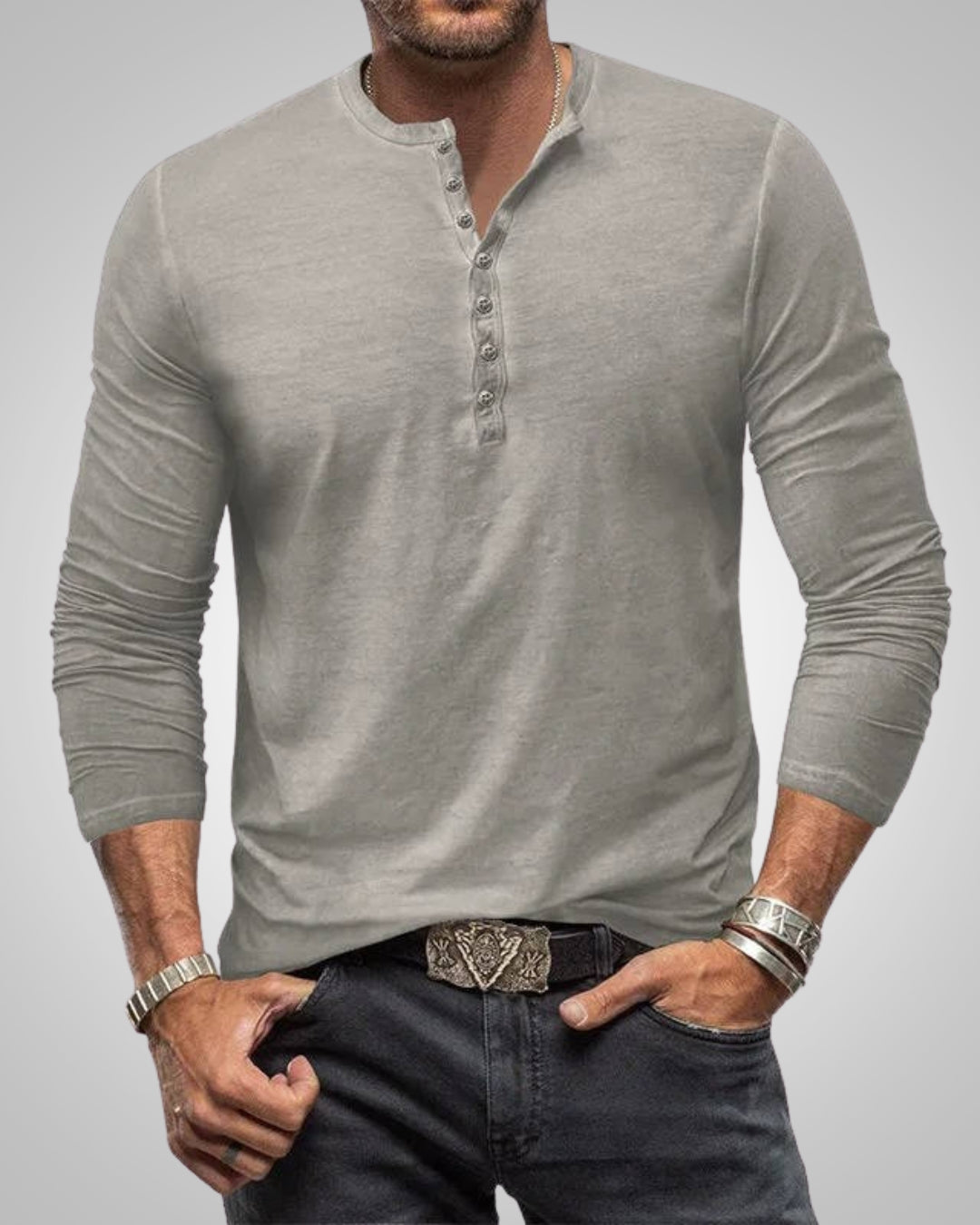Herren Lässig Slim Fit Langarm Henley-Shirt