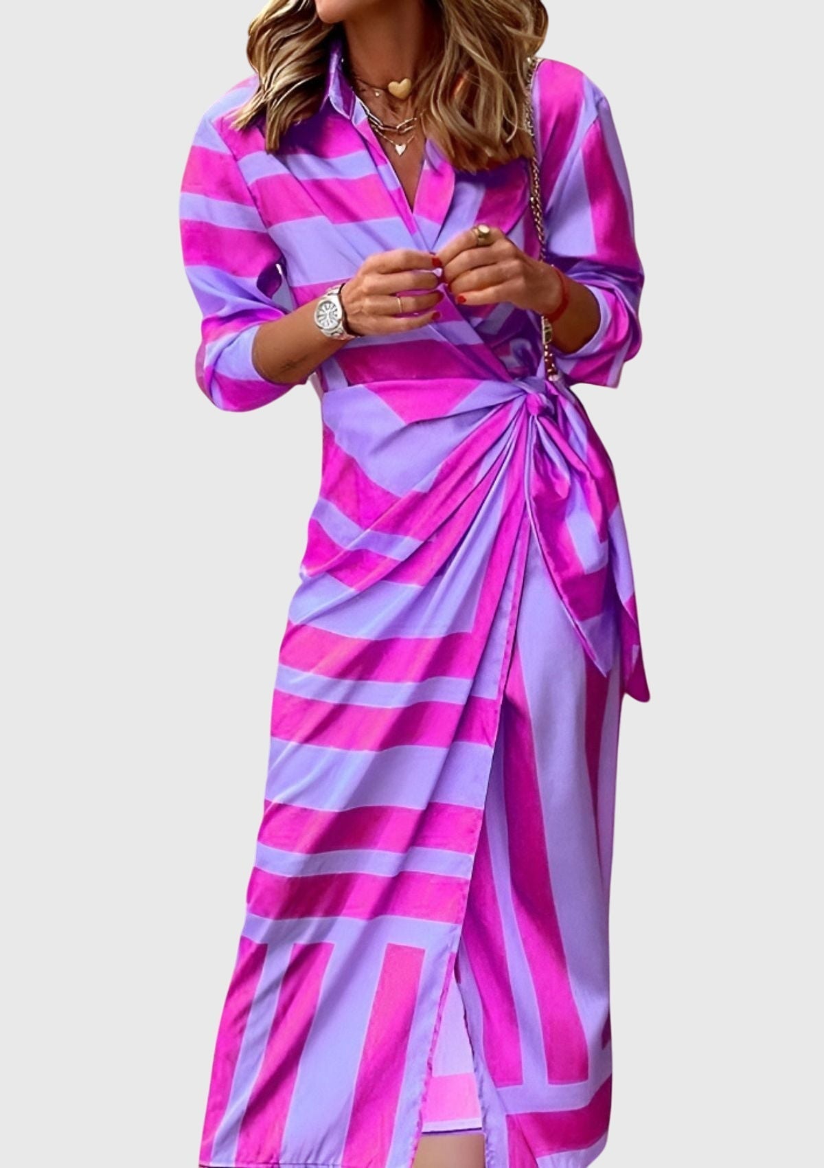 Damen Sommer Wickel Maxikleid mit Bindegürtel