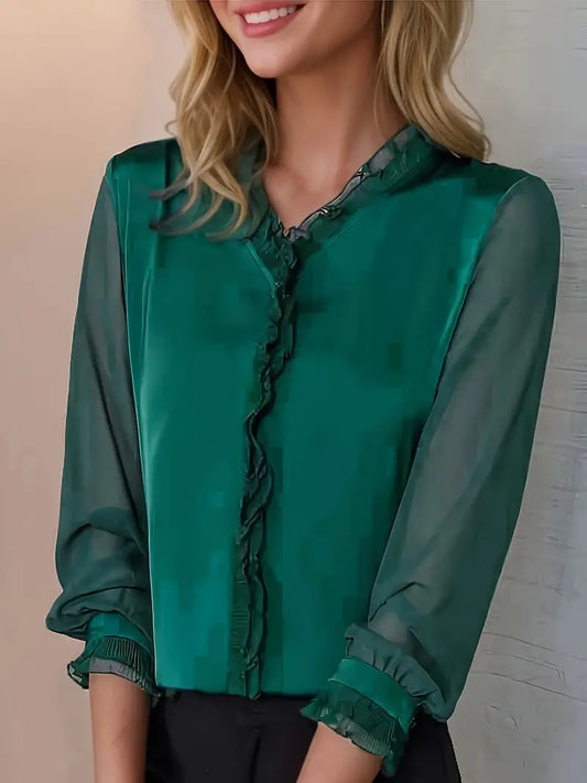 Damen Sommer V Ausschnitt Rüschen Bluse