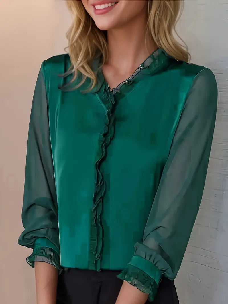 Damen Sommer V Ausschnitt Rüschen Bluse