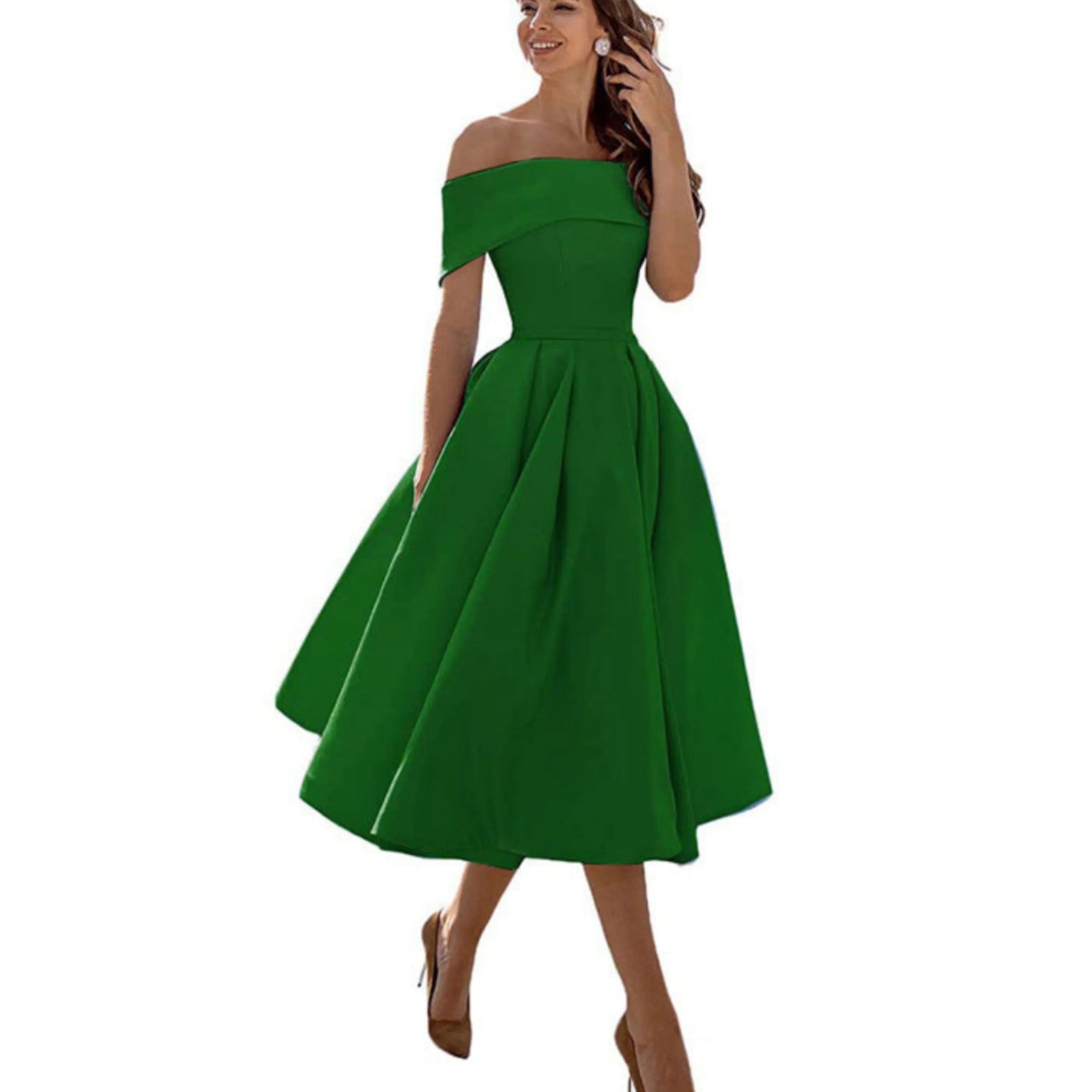Damen Ein-Schulter Ausgestellt Midikleid