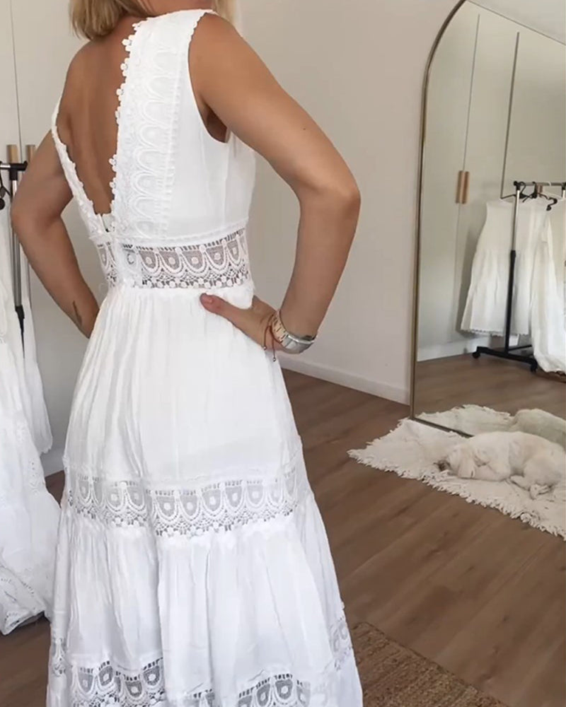 Damen Lässig Spitze Gestuft Sommerkleid