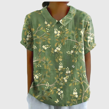 Damen Casual Kurzarm Blumenmuster Bluse