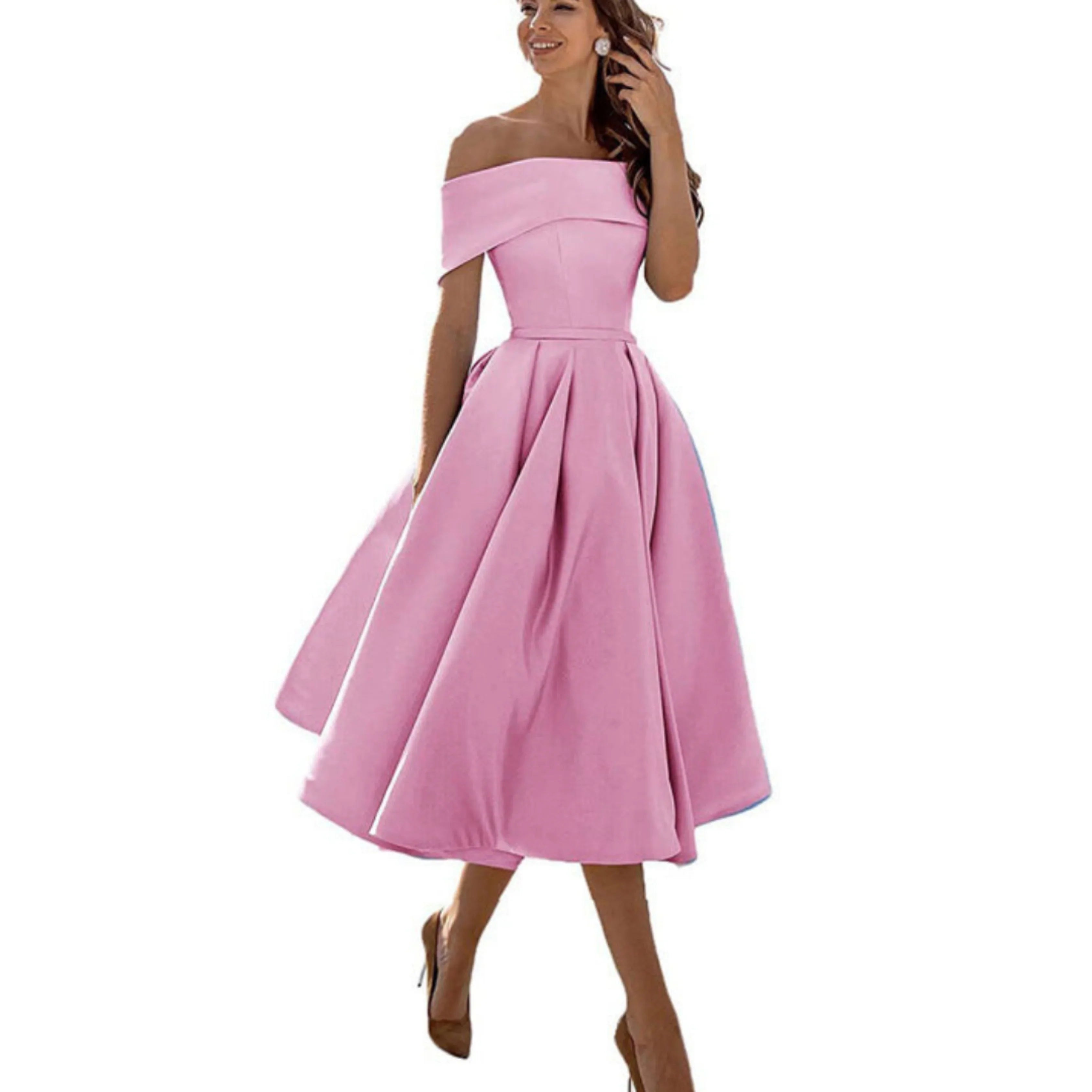 Damen Ein-Schulter Ausgestellt Midikleid