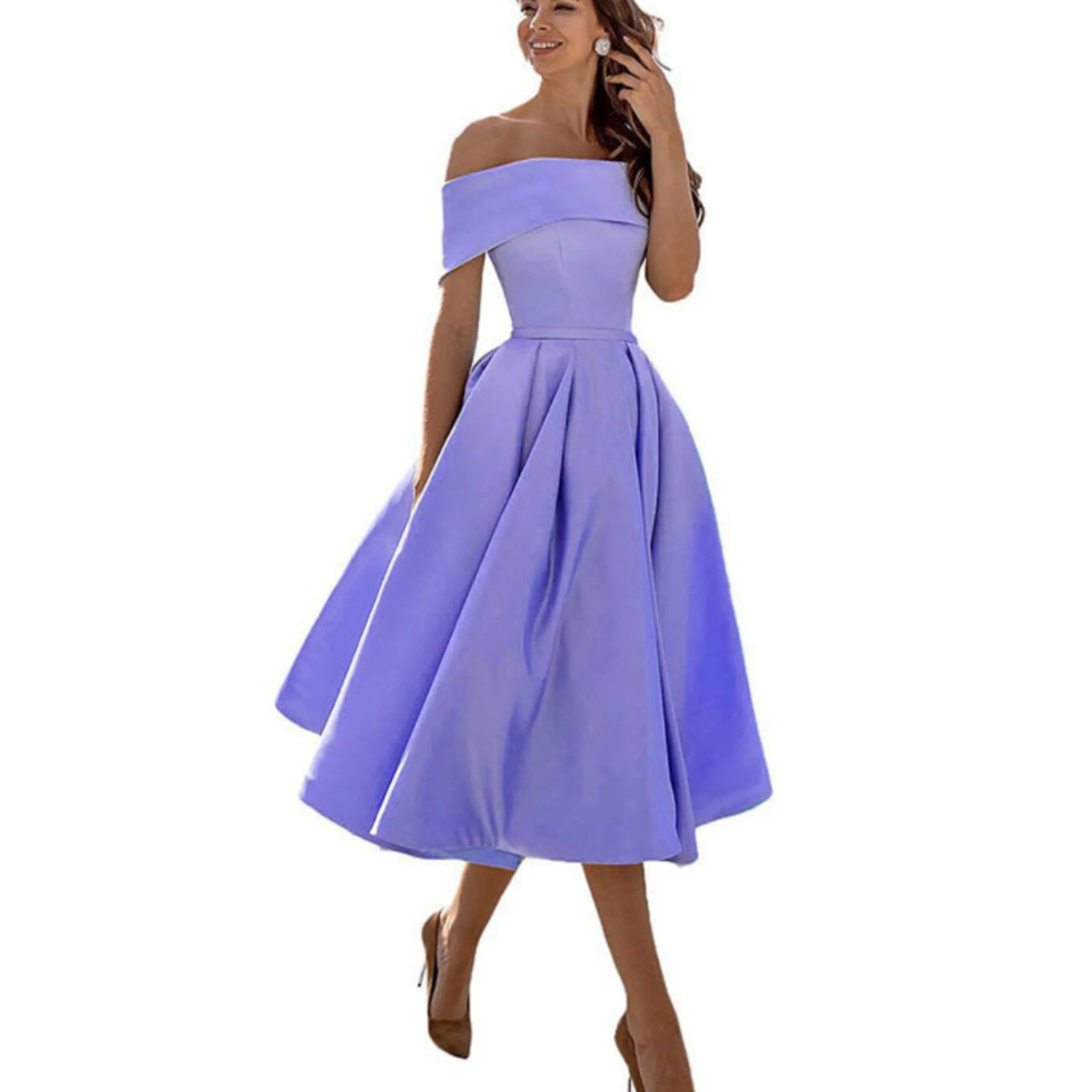 Damen Ein-Schulter Ausgestellt Midikleid