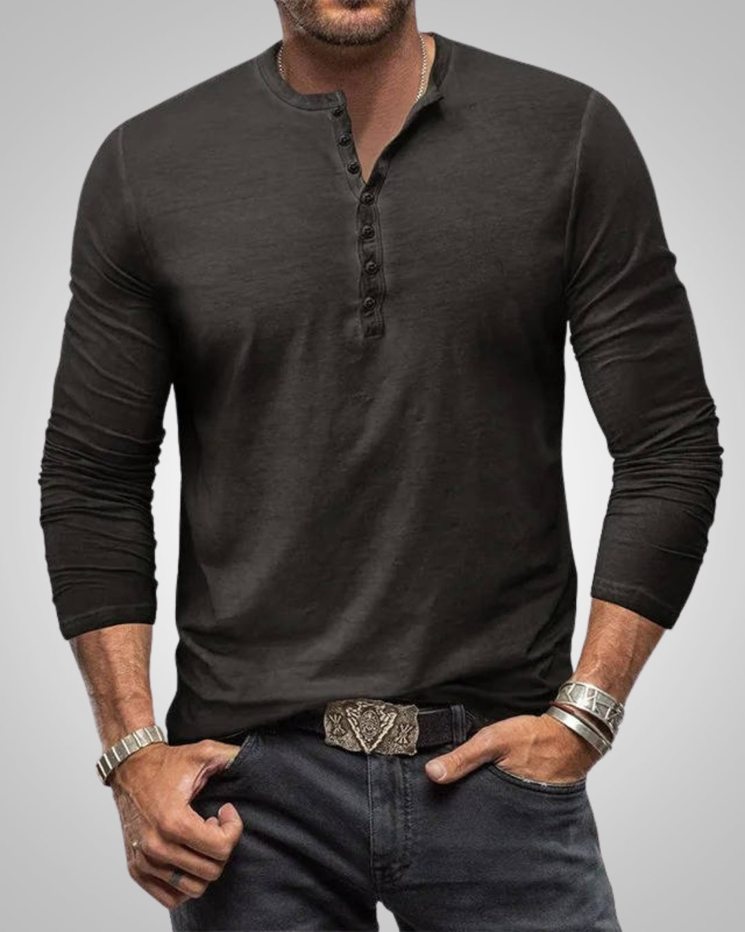 Herren Lässig Slim Fit Langarm Henley-Shirt