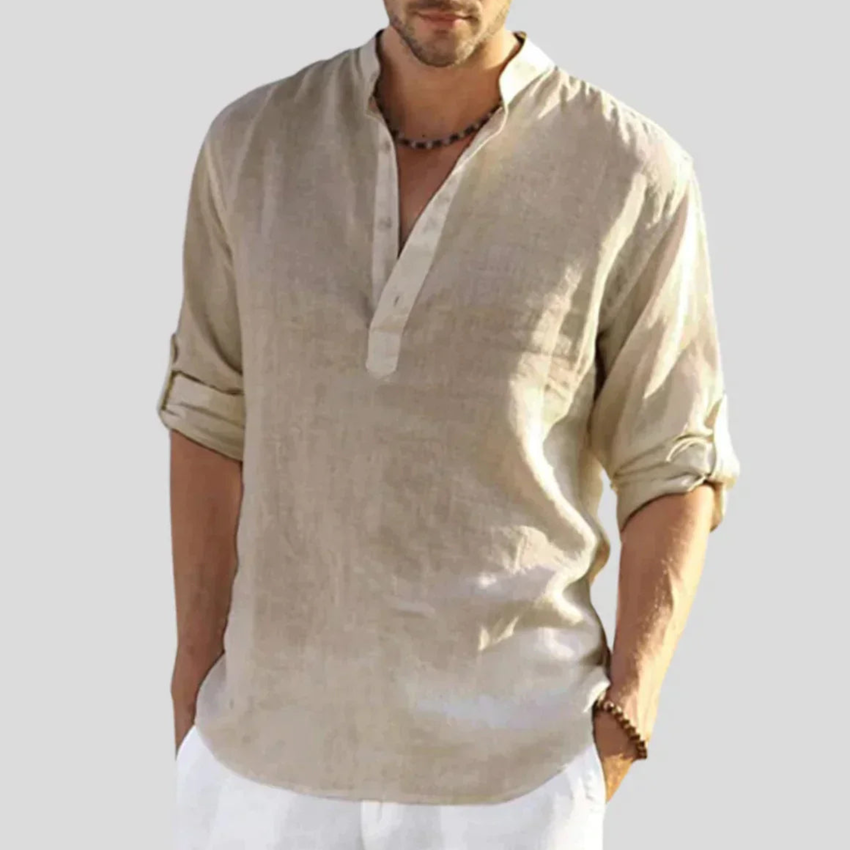 Herren Sommer Stehkragen Henley Hemd
