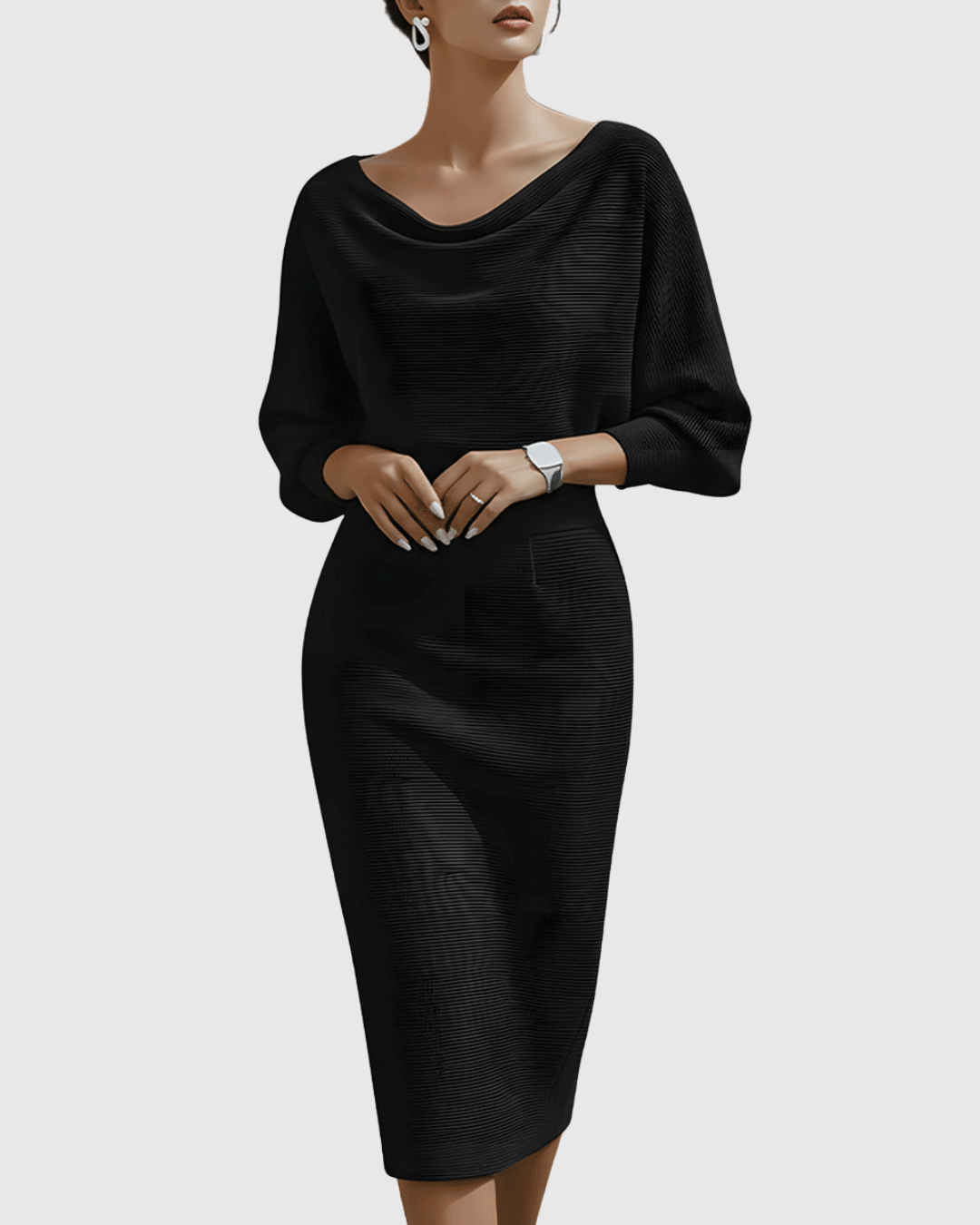 Damen Sommer Figurbetont Langarm Miidkleid