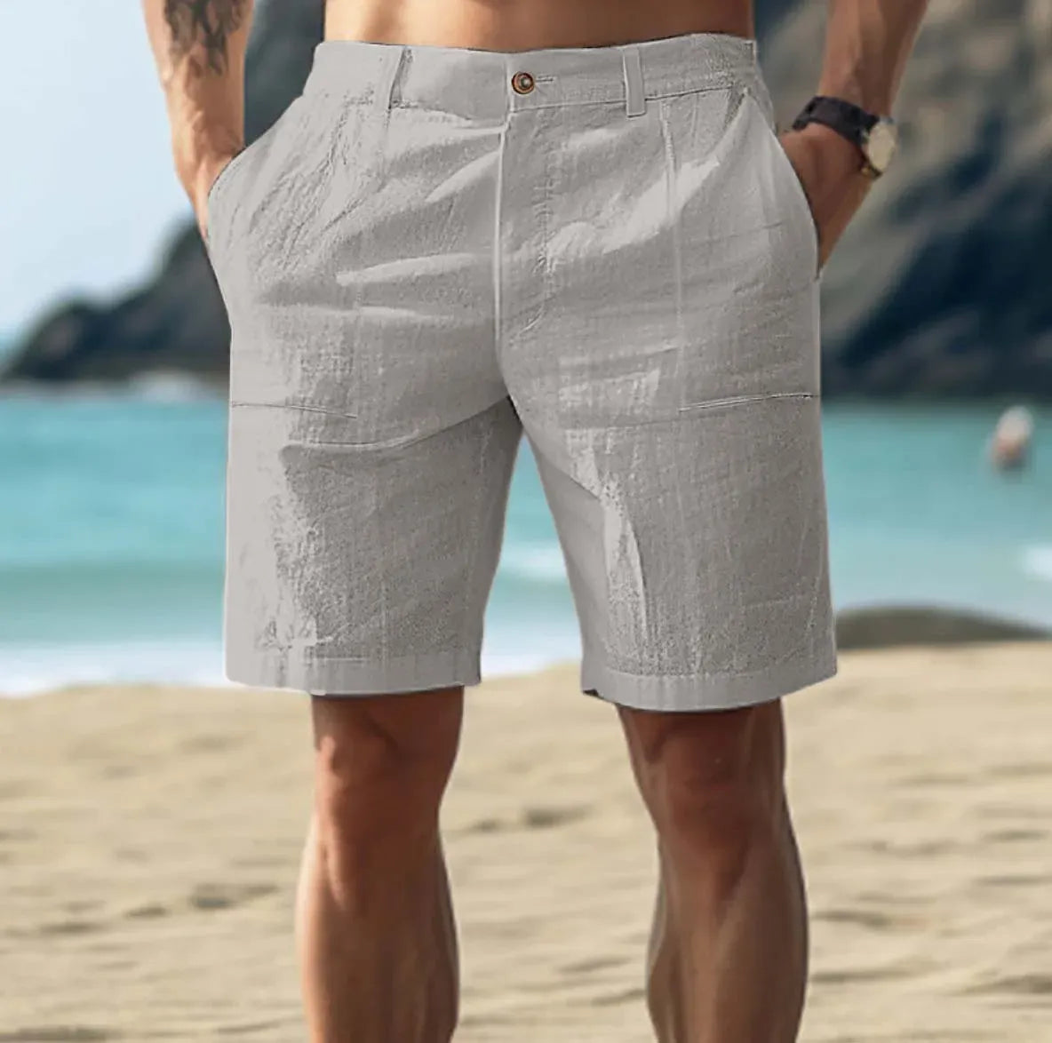 Herren Relaxed Fit Sommer Leinen Shorts
