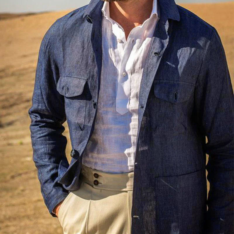 Herren Brusttaschen Sommer Overshirt Blazer