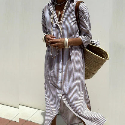 Livia | Damen Lässiges Streifenmuster Midi Strandkleid