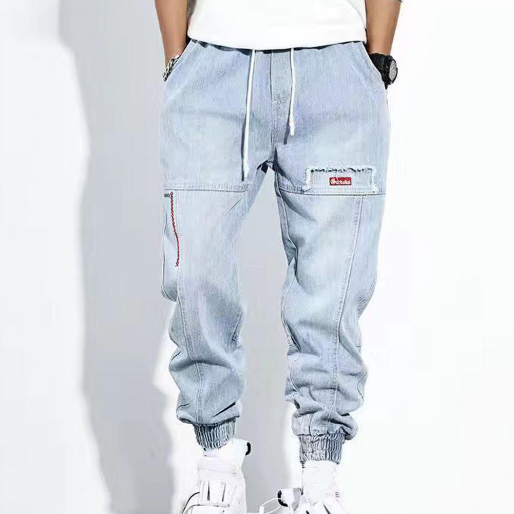 Herren Baggy Jeans | Denim Jogger mit Kordelzug und Elastischem Knöchelbund
