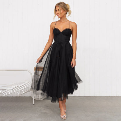 Fabia | Damen Elegantes A-Linien Kleid Mit Spaghettiträgern