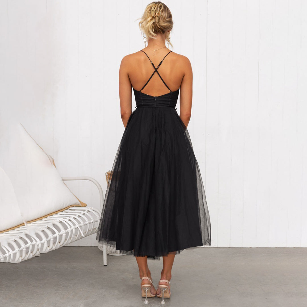 Fabia | Damen Elegantes A-Linien Kleid Mit Spaghettiträgern