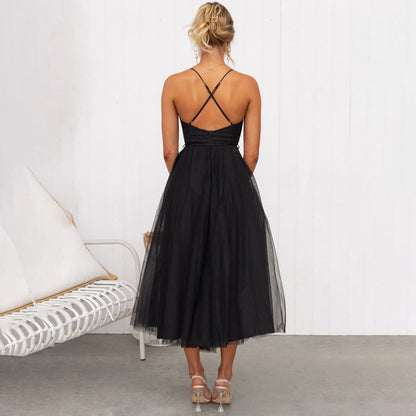 Fabia | Damen Elegantes A-Linien Kleid Mit Spaghettiträgern