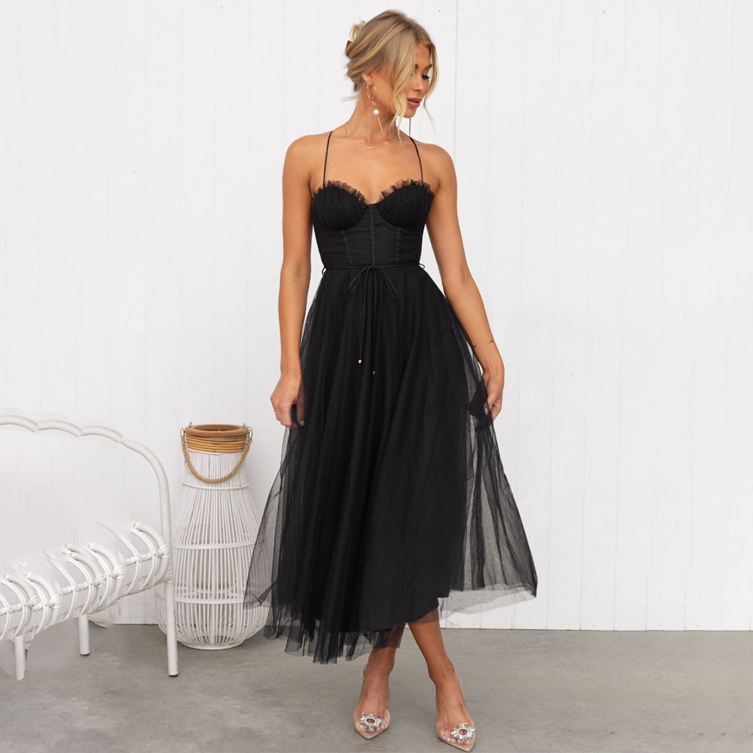 Fabia | Damen Elegantes A-Linien Kleid Mit Spaghettiträgern