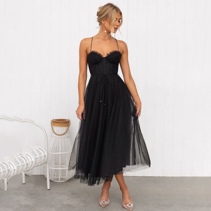 Fabia | Damen Elegantes A-Linien Kleid Mit Spaghettiträgern