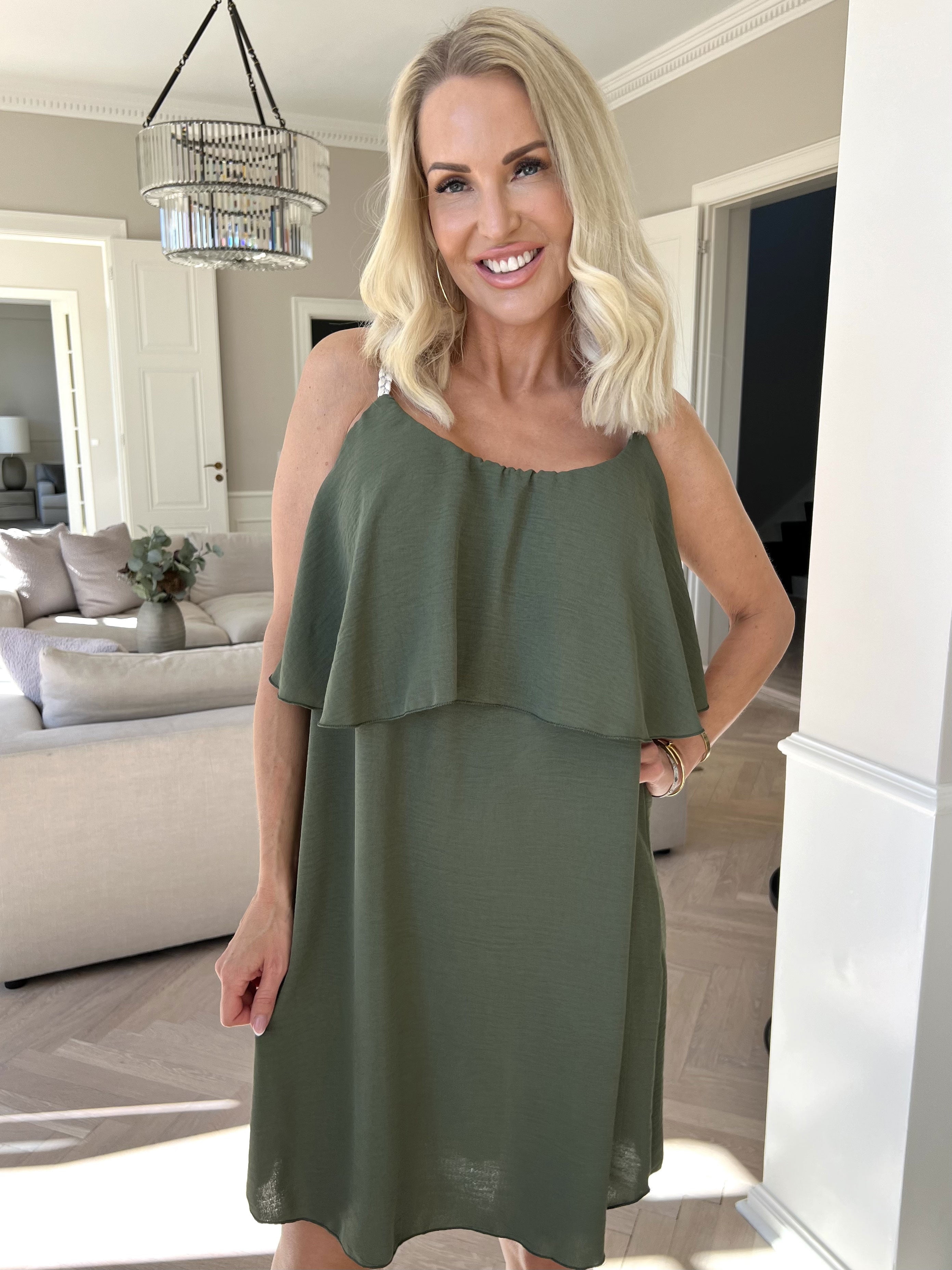 Damen Spaghettiträger Rüschen Sommer Midikleid