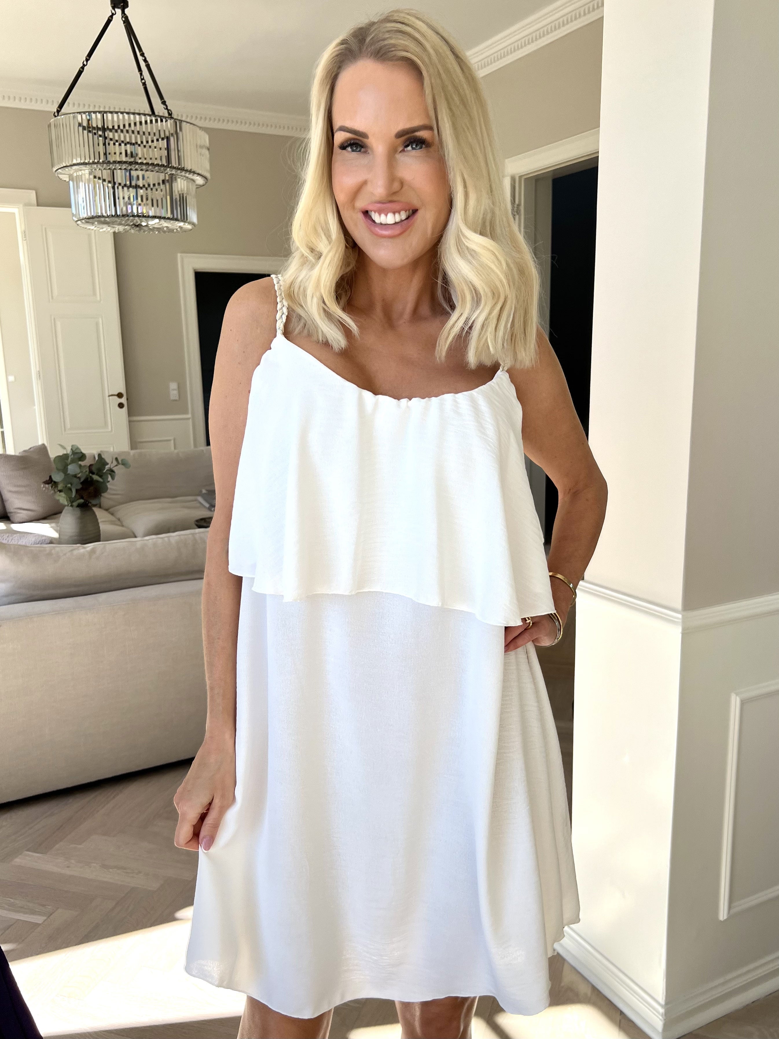Damen Spaghettiträger Rüschen Sommer Midikleid