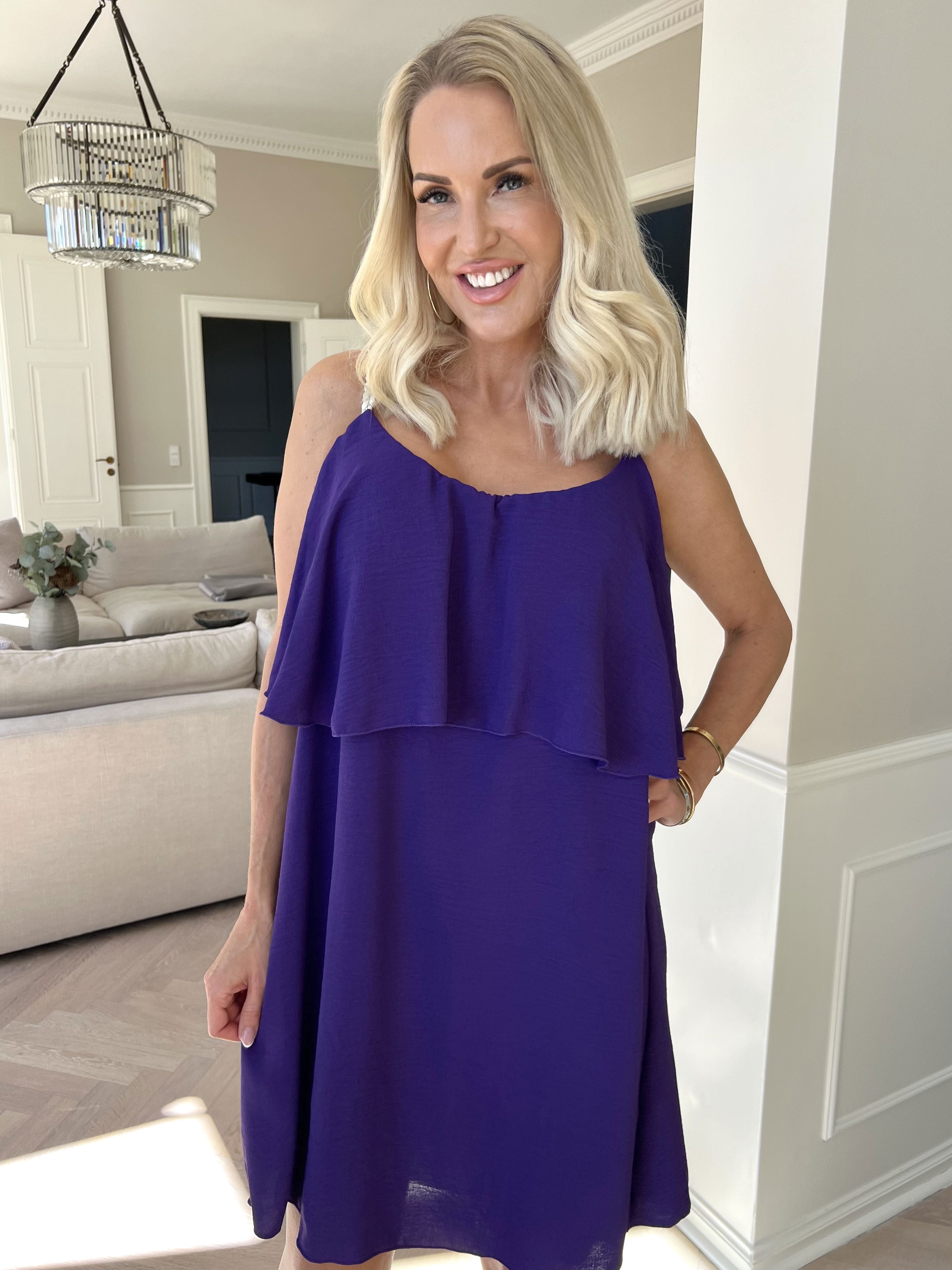 Damen Spaghettiträger Rüschen Sommer Midikleid