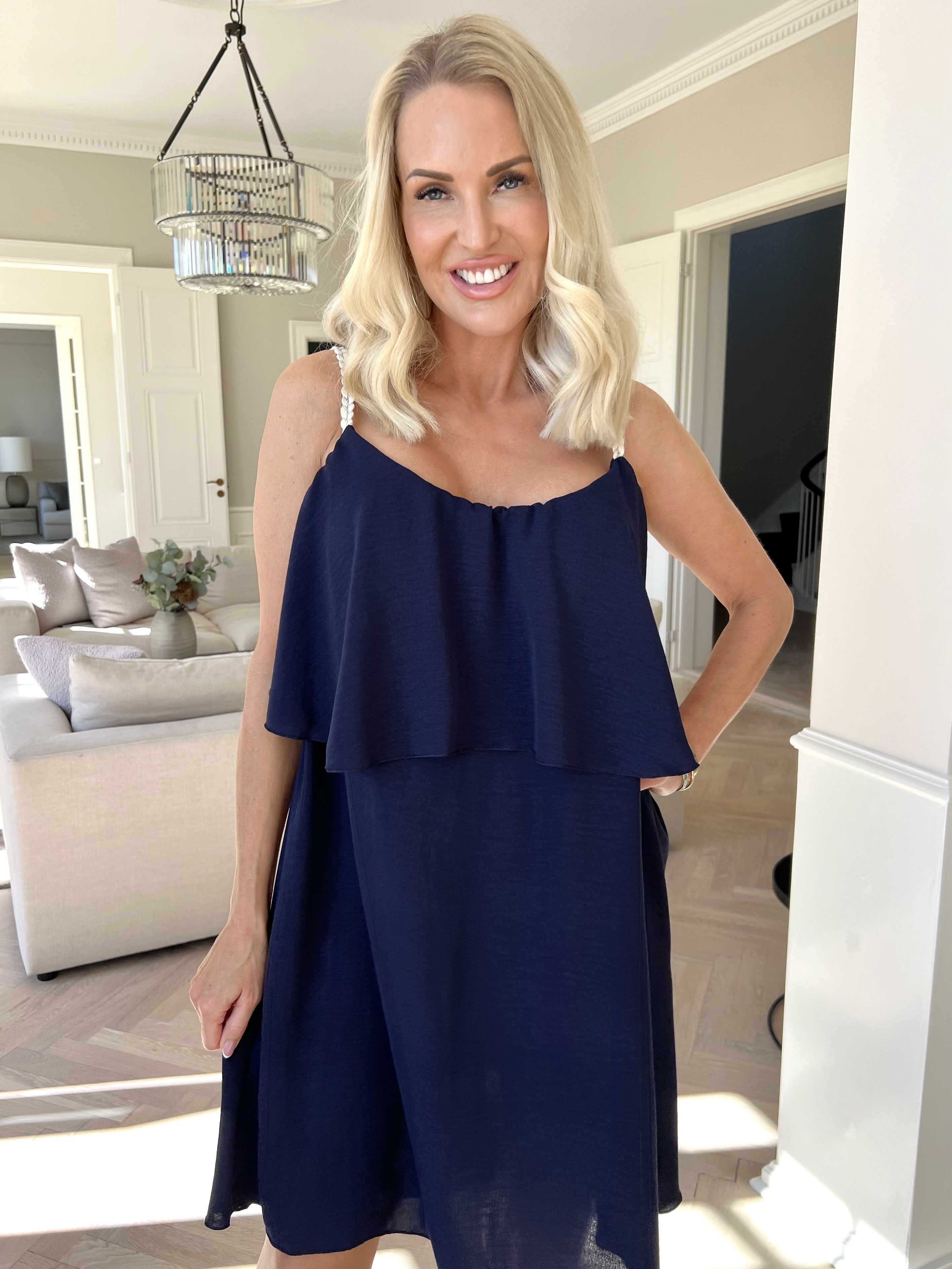 Damen Spaghettiträger Rüschen Sommer Midikleid