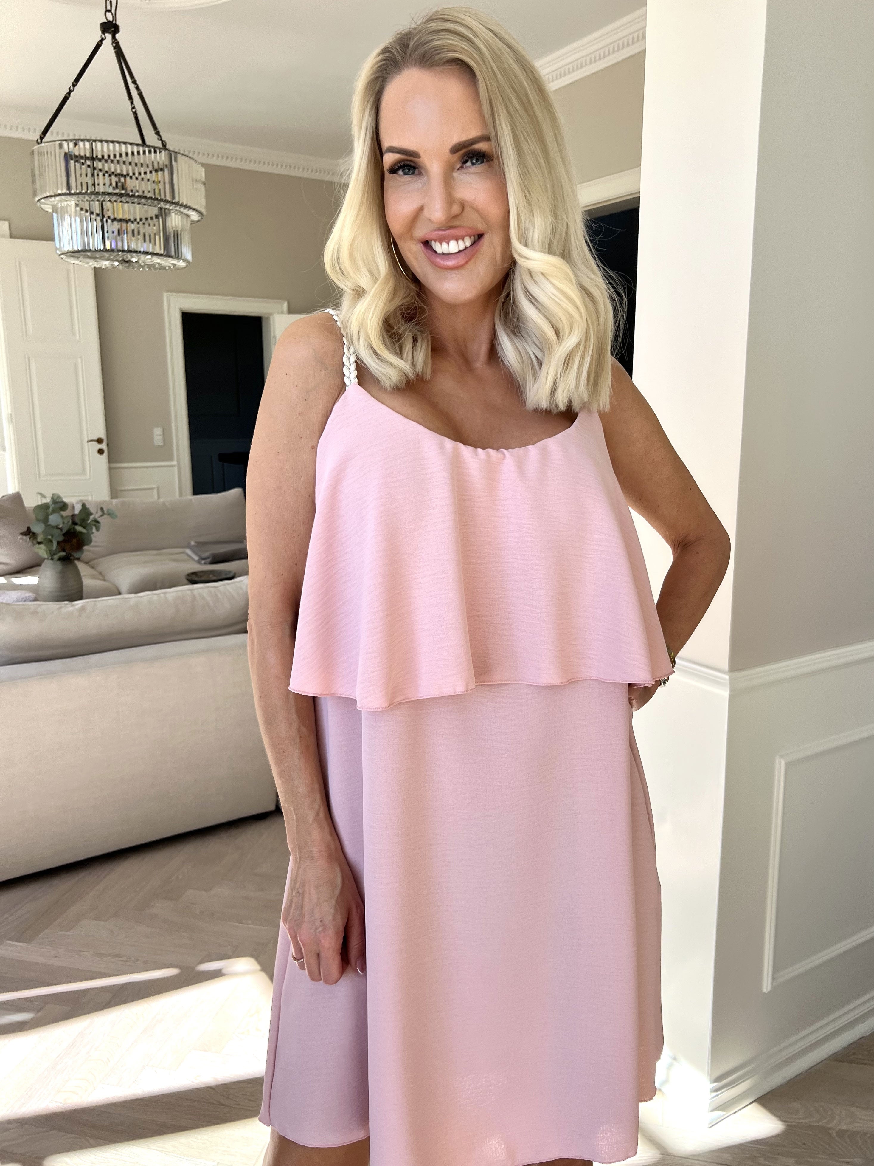 Damen Spaghettiträger Rüschen Sommer Midikleid