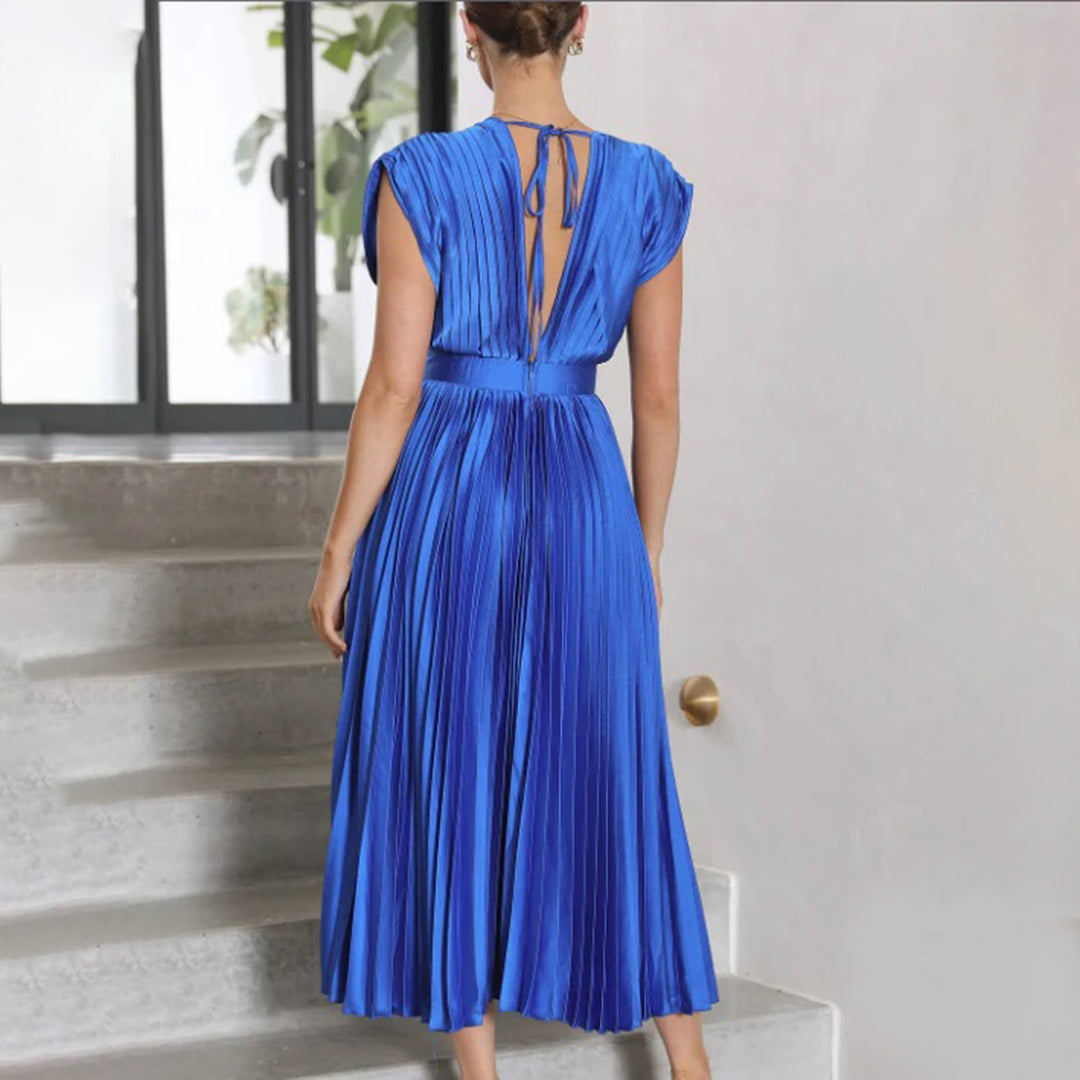Damen Plissiertes Neckholder Hochzeitsgast Maxi Kleid