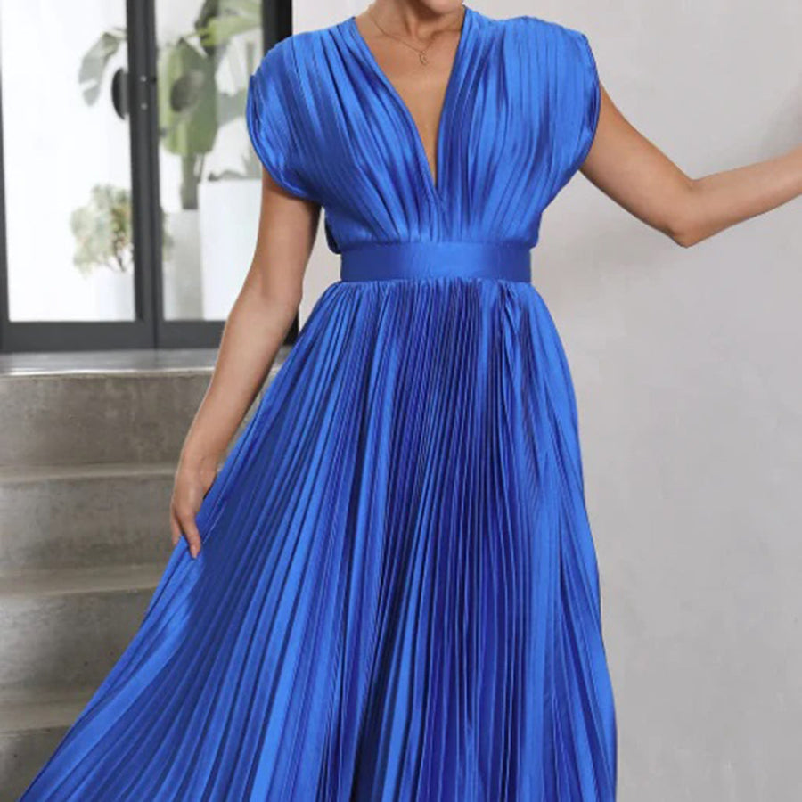 Damen Plissiertes Neckholder Hochzeitsgast Maxi Kleid