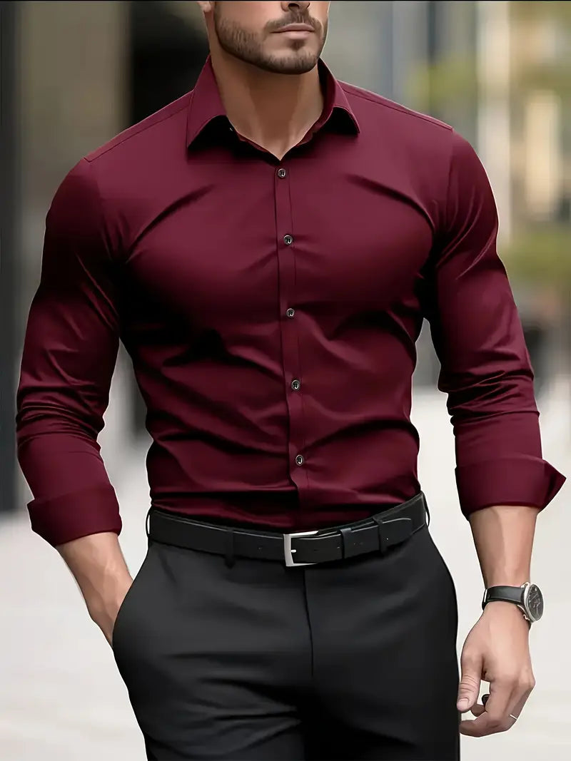 Herren Slim Fit Langarmhemd | Bügelfreies Button-Up Hemd mit Knitterschutz