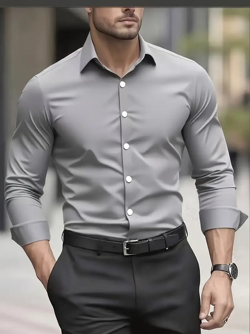 Herren Slim Fit Langarmhemd | Bügelfreies Button-Up Hemd mit Knitterschutz
