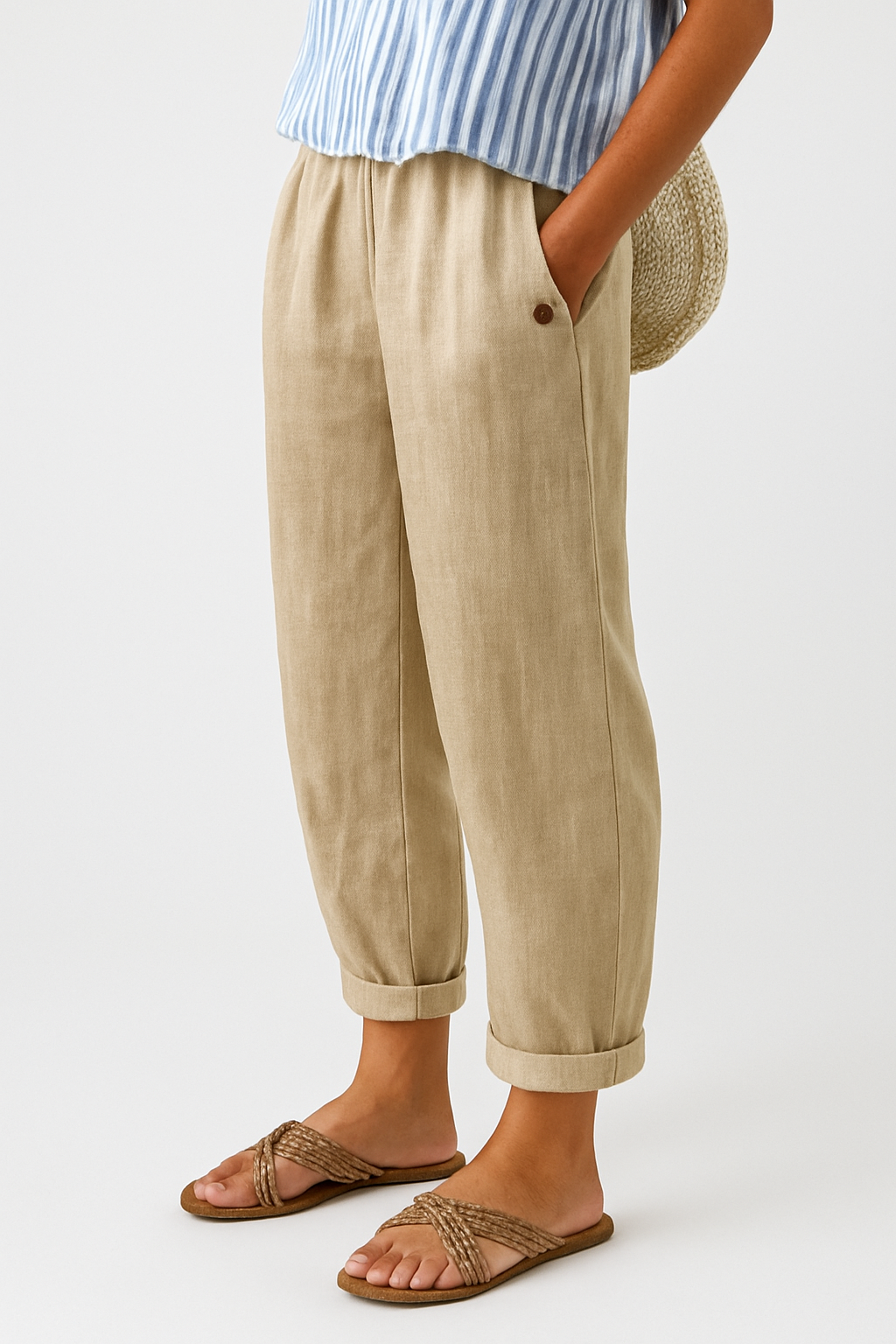 Damen Umschlag Saum Sommer Leinen Hosen