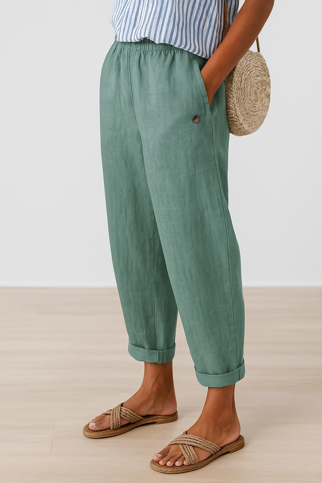 Damen Umschlag Saum Sommer Leinen Hosen