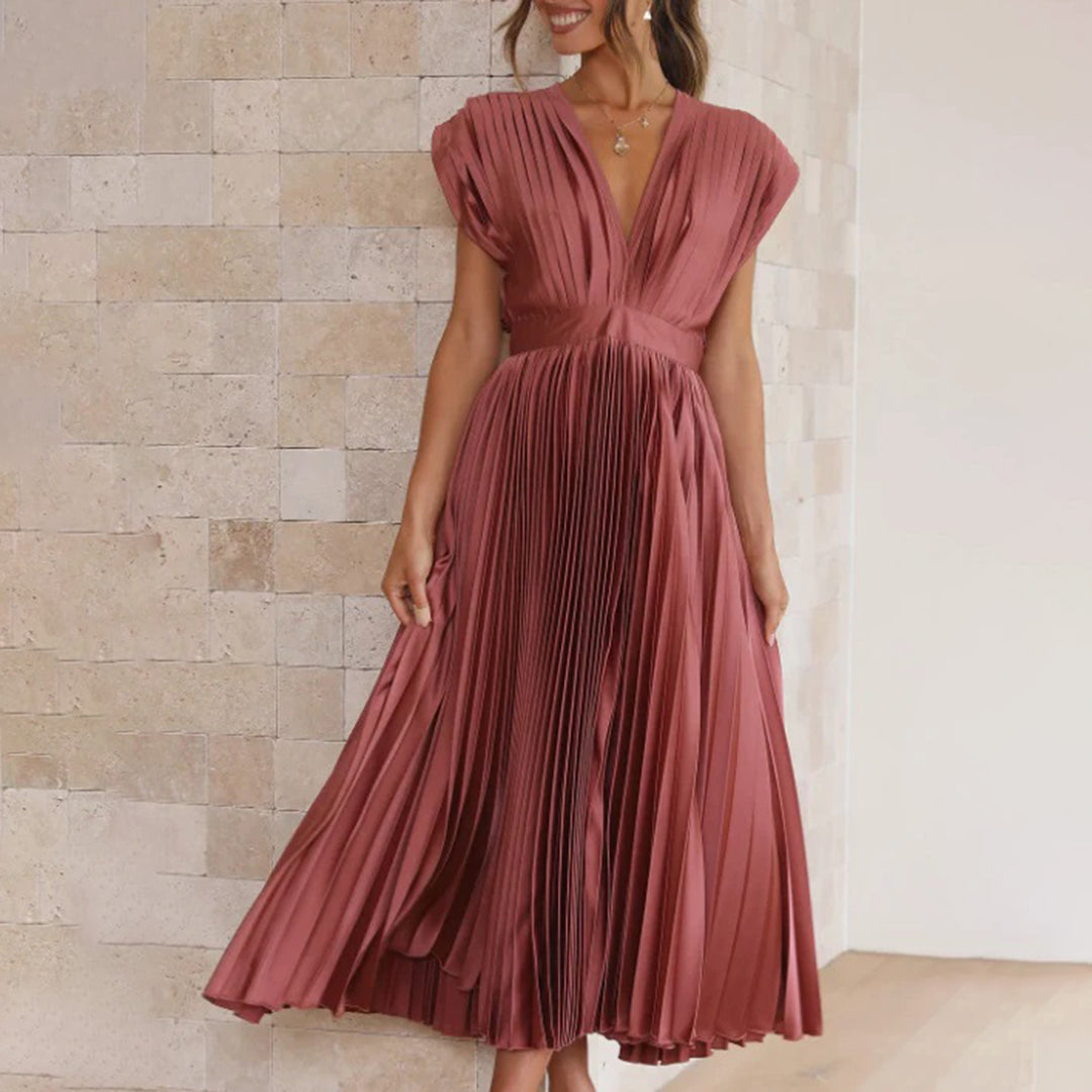 Damen Plissiertes Neckholder Hochzeitsgast Maxi Kleid