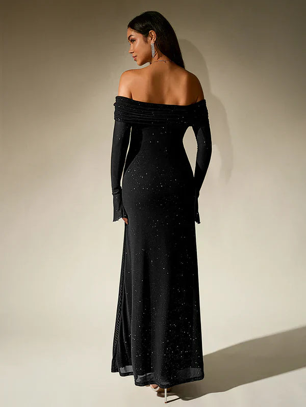 Damen Elegant Off Shoulder Maxi Abendkleid