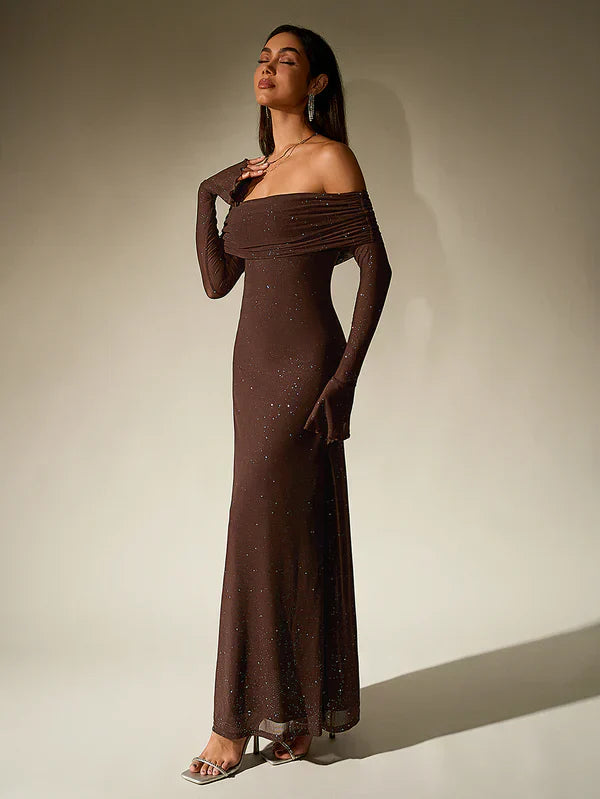 Damen Elegant Off Shoulder Maxi Abendkleid