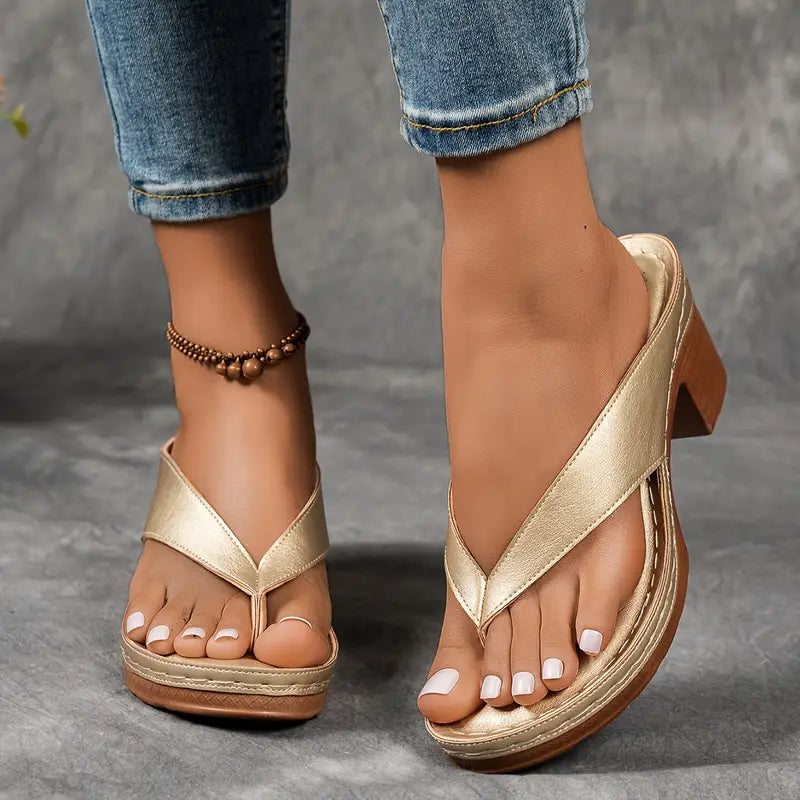 Damen Breitem Riemen Orthopädische Heeled Sandalen