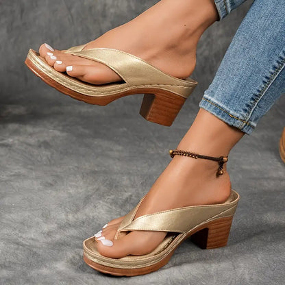 Damen Breitem Riemen Orthopädische Heeled Sandalen