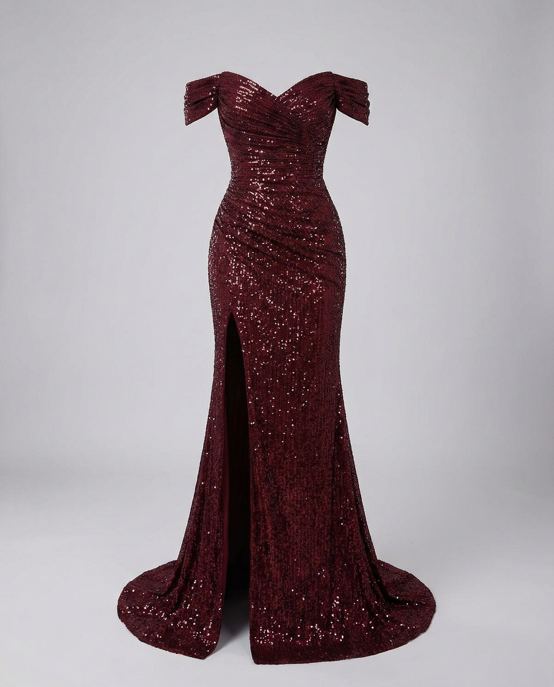 Damen Abendkleid Maxikleid schulterfrei mit Schlitz für Hochzeit