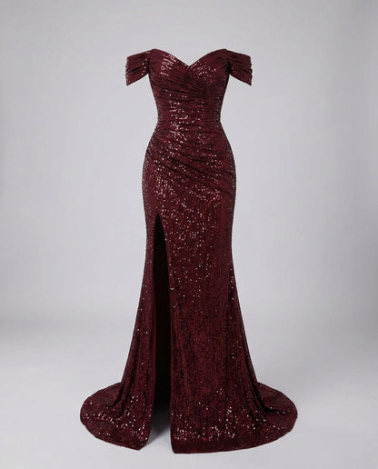 Damen Schulterfrei Hochzeitsgast Maxikleid