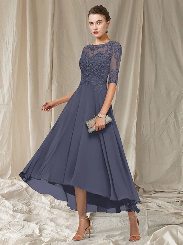 Damen Hochzeitsgast Midikleid knöchellang mit Spitze am Oberteil
