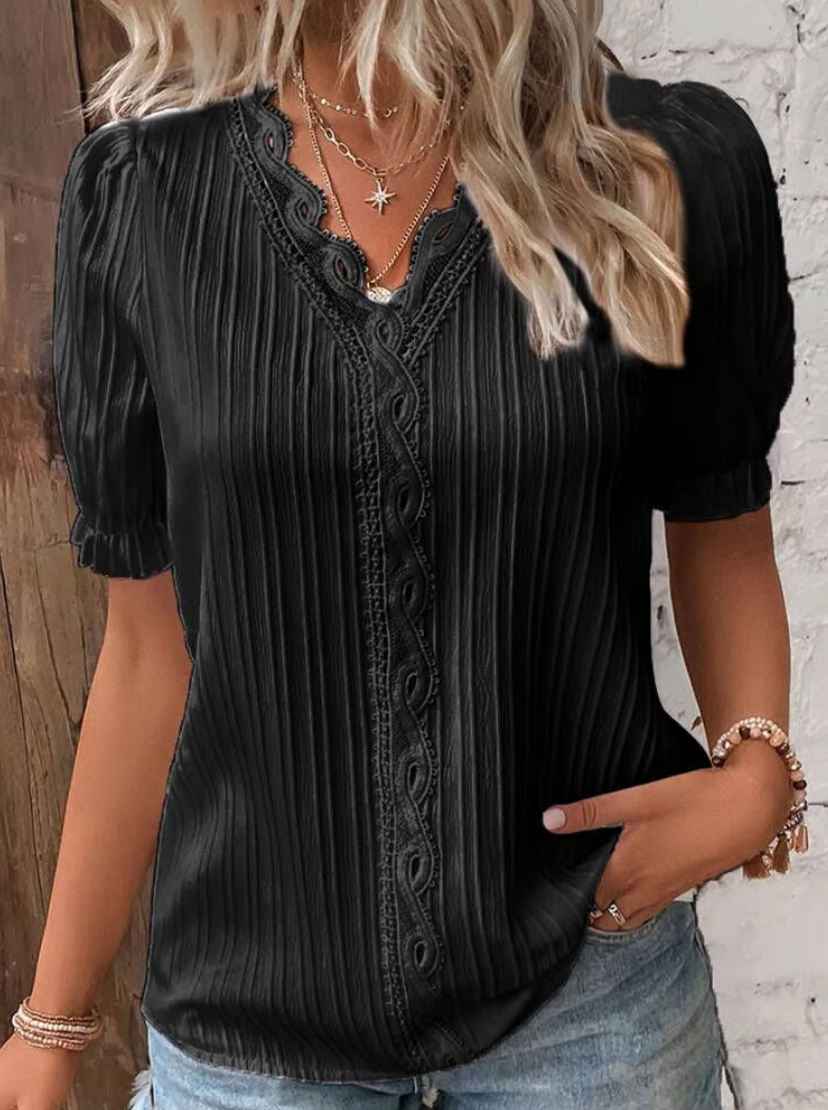 Damen Bluse mit Spitze und kurzem Arm