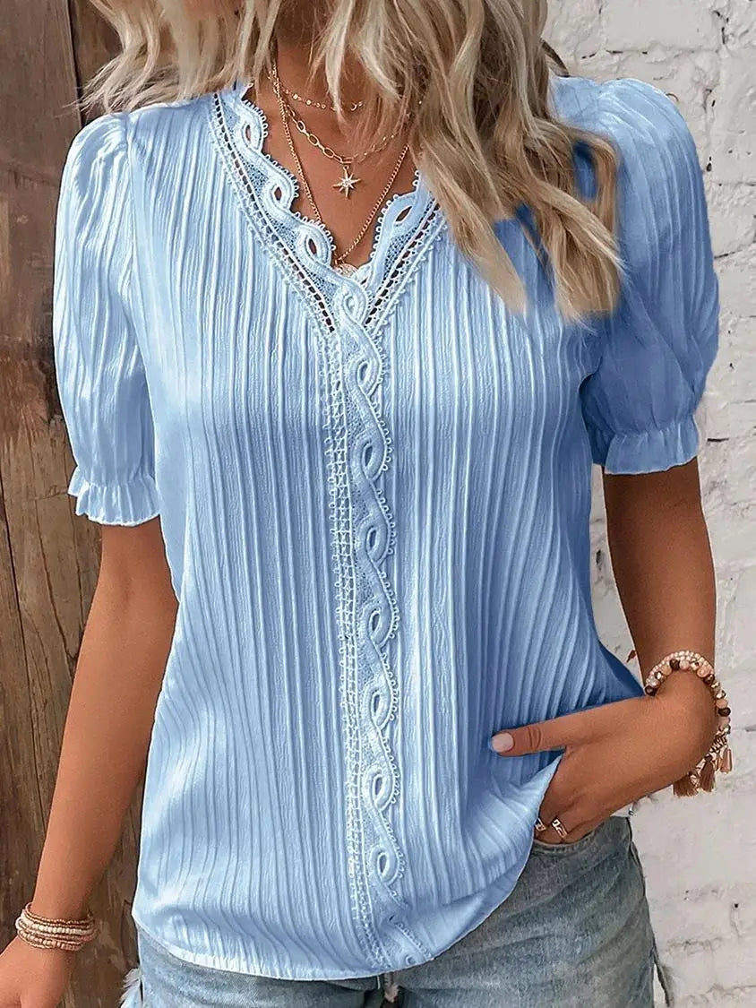 Damen Bluse mit Spitze und kurzem Arm